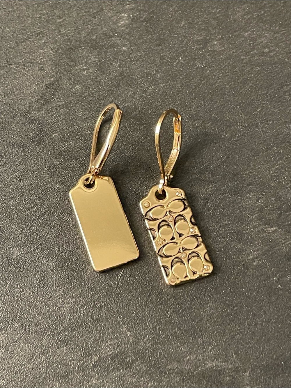 Coach Gold-Tone Rectangular Tag Dangle Earrings